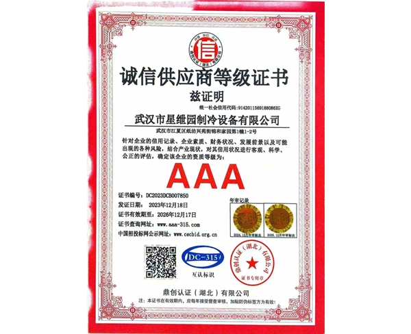 诚信供应商等级证书